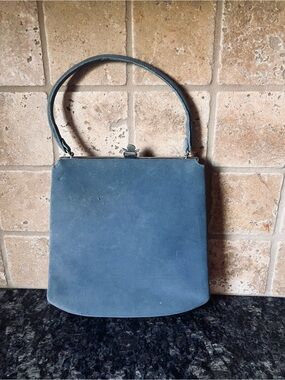 Vintage 1950s Sydney California Powder Blue Suede Top Handle Handbag
